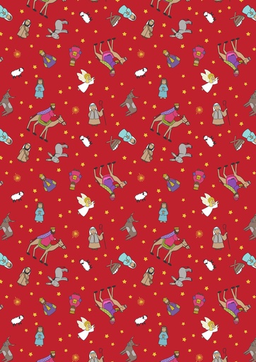 [C125B] Nativity Characters on Red with Gold Metalic