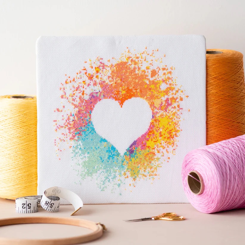 Watercolor Heart Cross Stitch - Chart only