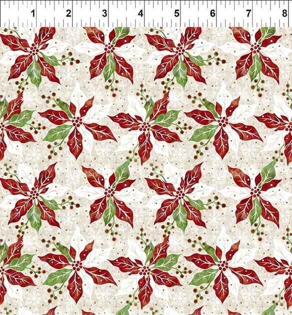 Winter Solstice II - Poinsettia - Cream - Metallic