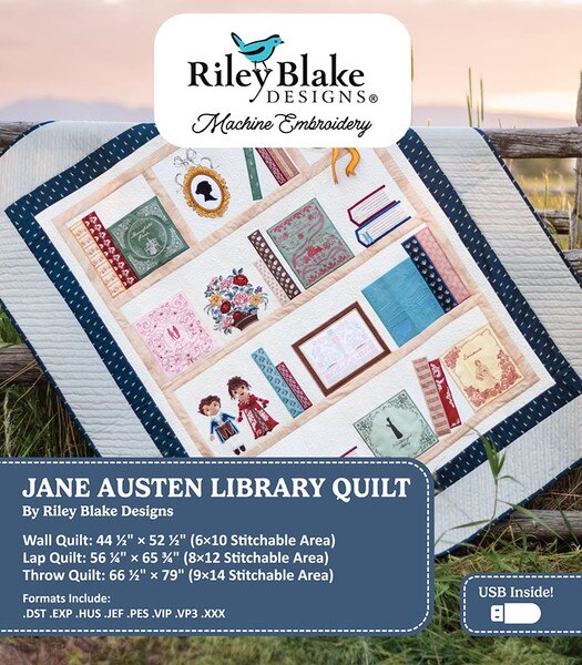 MACHINE EMBROIDERY JANE AUSTEN LIBRARY QUILT