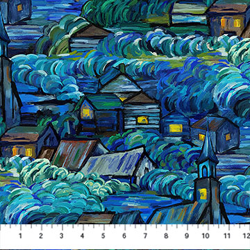 Starry Night Scenic Dark Blue Multi