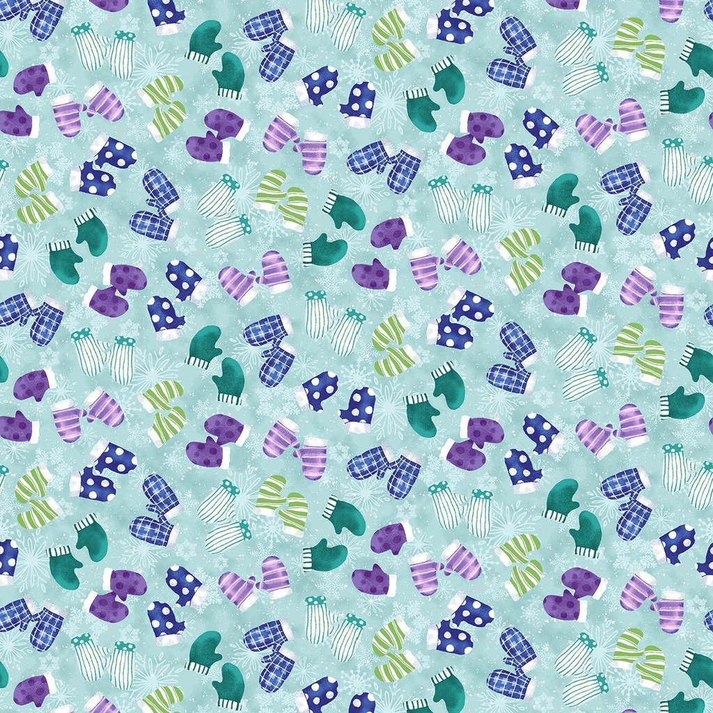 Flurry Friends Mittens Allover Aqua