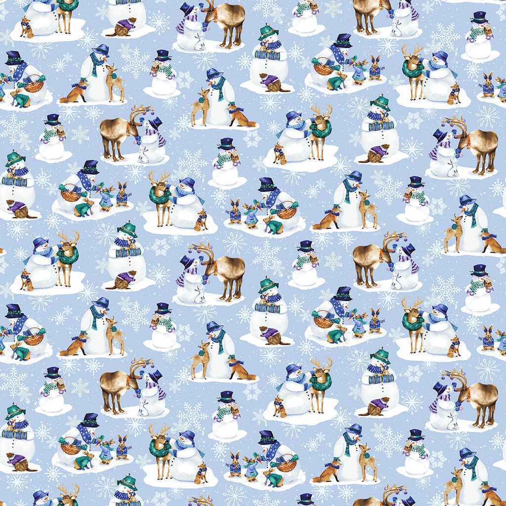 Flurry Friends Snowman & Critter Allover Blue