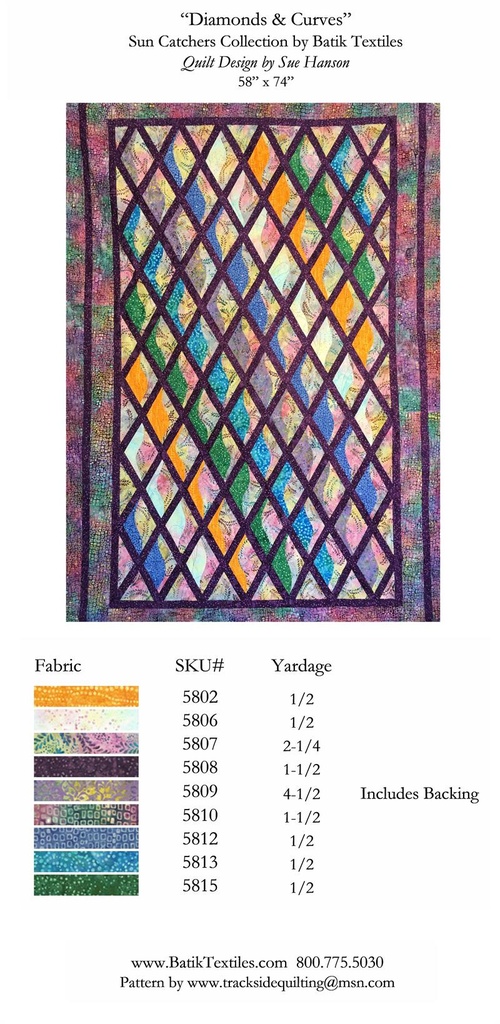 Sun Catchers Diamonds and Curves Quilt Pattern 58" x 74"
