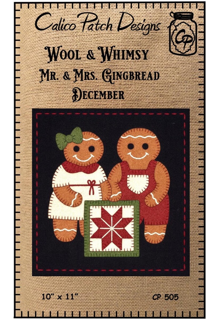 Wool & Whimsy Mr. & Mrs. Gingerbread December Wall Hang Pattern