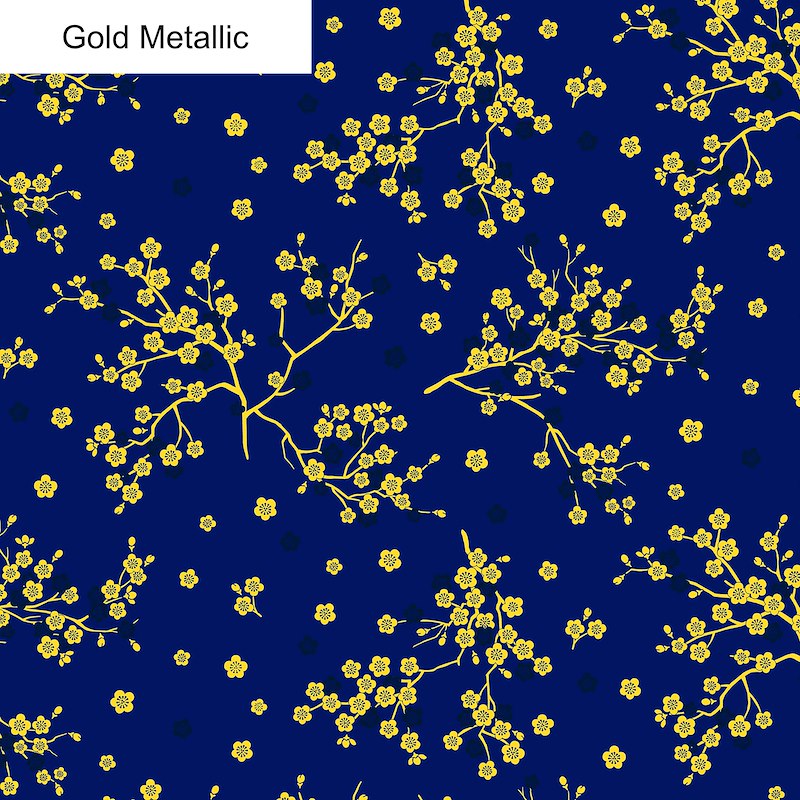 Gold Metallic Cherry Blossoms on Navy from Japan