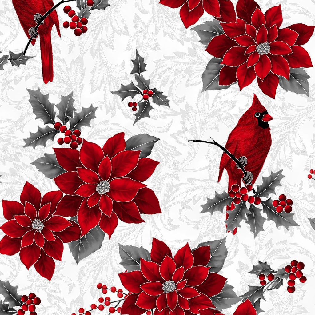 SALE-Holiday Wishes Cardinal/Poinsettia Ice/Silver