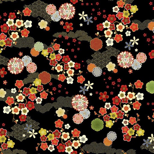 [CM3665 Black] Lotus Garden Metallic - Geo Asian Floral