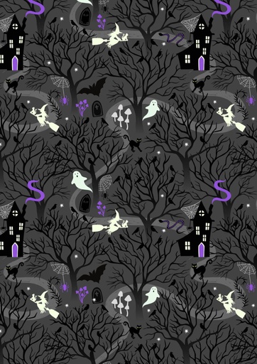 [A882C] SALE - Witchy Woods on Dark Grey (Glow in the dark)