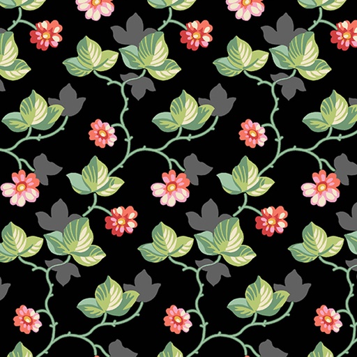 [A-751-K] Poppies - Floral Vine Black