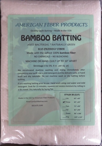 Bamboo Batting Throw Size 60" x 60"