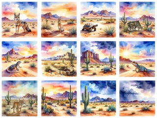 Watercolor Desert Animal Scenes
