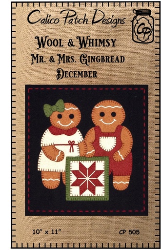 [P218-mrmrsginge] Wool & Whimsy Mr. & Mrs. Gingerbread December Wall Hang Pattern