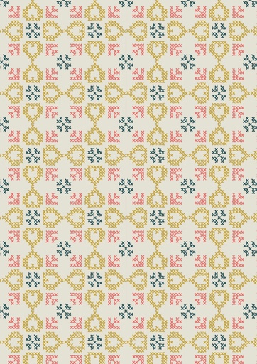 [A669.1 Cream] Folk Floral Cross Stitch Hearts on Cream