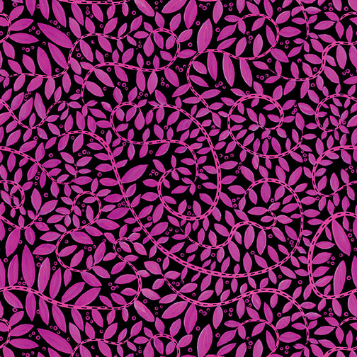 [10434-28] Folktown Cats Fantasy Fern Fuchsia/Black