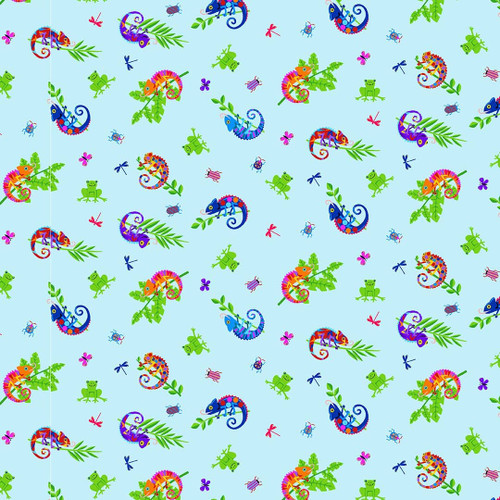 [1396-11 Light Blue] Cheerful and Colorful Light Blue Tossed Chameleons