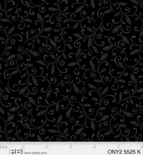 [ONY2 5525 K] Onyx Leaf Swirl Black on Black