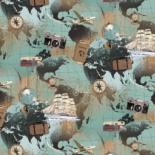[Y4297-103 Light Teal] Explore Digital World Map Light Teal
