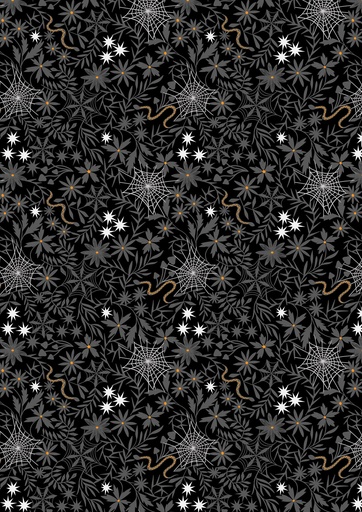 [A884C] SALE - Floral Cobwebs on Black